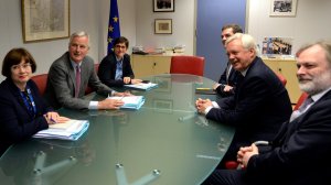 EU's chief Brexit negotiator Barnier and Britain's Secretary of State for Exiting the European Union Davis attend a meeting in Brussels
